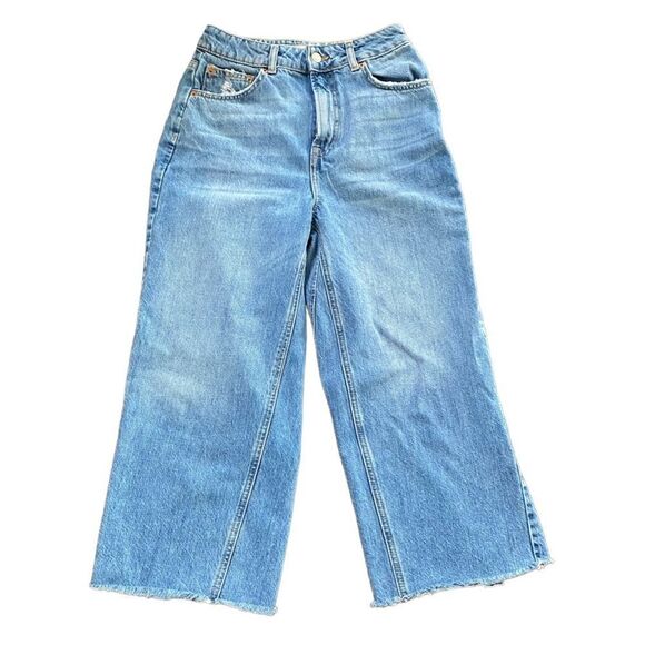 TopShop Moto Wide Leg Raw Hem Crop Jeans 28 Light Wash - Picture 2 of 6